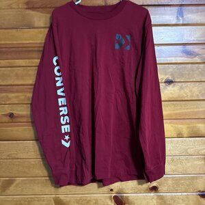 Converse Long Sleeve Tee Mens XXL Wordmark Brick Alley Crew Neck Burgundy Red